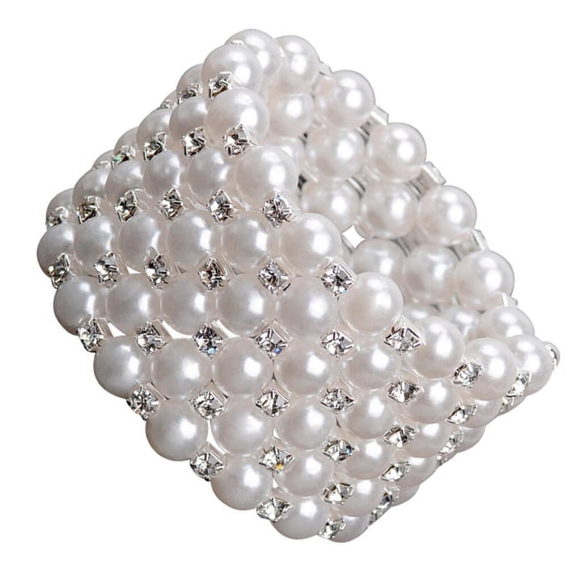 Bracelet Extensible Chic pour Femmes avec Perles et Strass, Strass Extensibles pour Mariée, Mariage, Bal, 6 Rangées