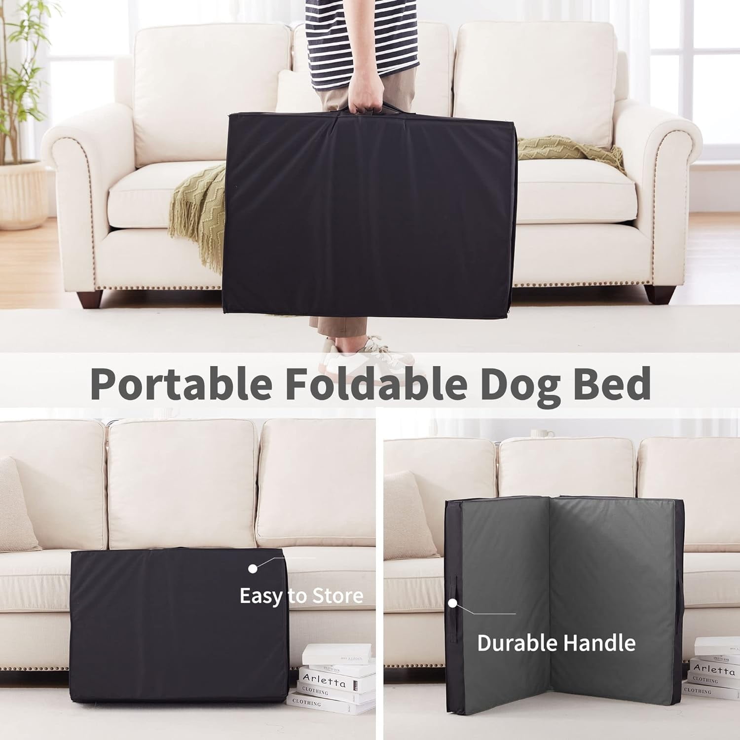 WATANIYA Foldable Travel Dog Bed, Outdoor Waterproof Orthopedic Pet Bed Mattress, Grey