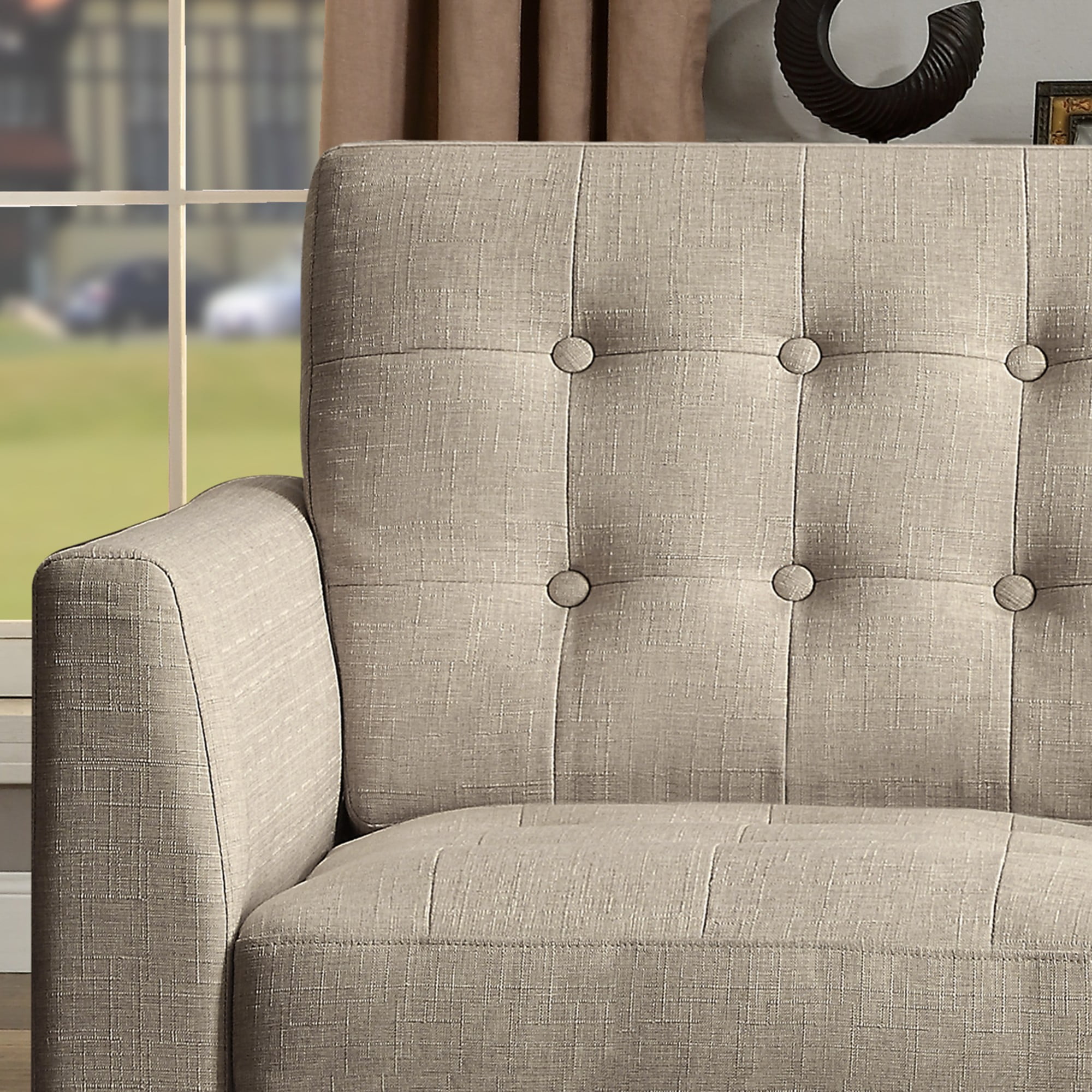 Gewnee Beige 48-Inch Linen Loveseat Sofa 2-Seater Upholstered Couch Solid Rubberwood Legs Button-Tufted Backrest for Living Room Bedroom