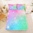 thumbnail image 4 of Manfei Magical Love Heart Bed Sheets, Sparkle Star Rainbow Full Size Sheets, Green Pink, 4pcs, 1 Flat Sheet, 1 Fitted Sheet and 2 Pillowcases, 4 of 6