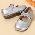 thumbnail image 4 of Girls Dress Shoes Toddler Little Kid Flats Mary Jane School Bowknot Flower Girl Party Ballerina Flat Shoes Silver 30, 4 of 6
