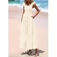 thumbnail image 3 of Vestido largo PRETTYGARDEN para mujer con cuello cuadrado y ojales, color beige, 3 of 9