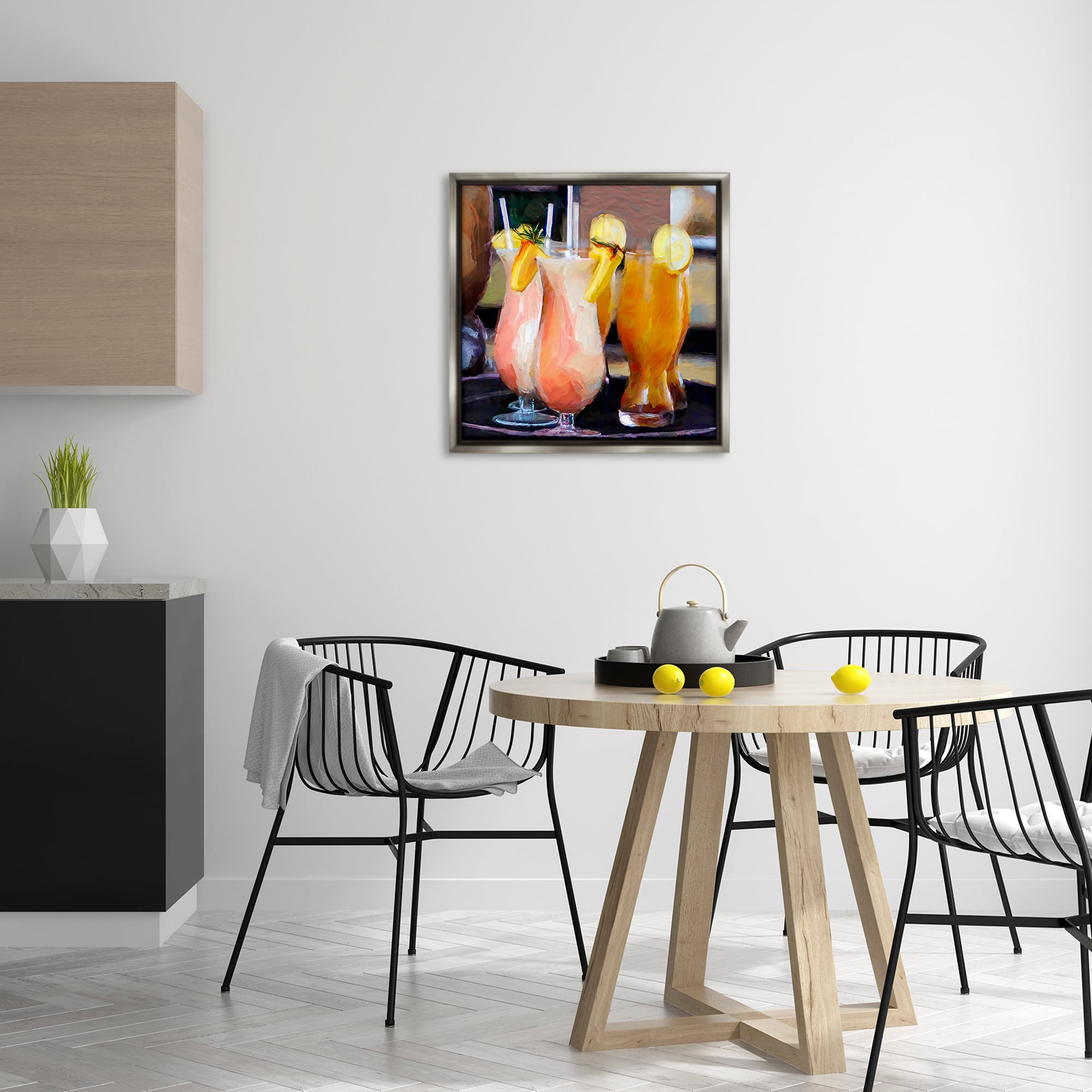 Stupell Industries Tropical Cocktails on Tray Food & Beverage Painting Gray Floater Framed Canvas Art Print Wall Art, 25 x 25