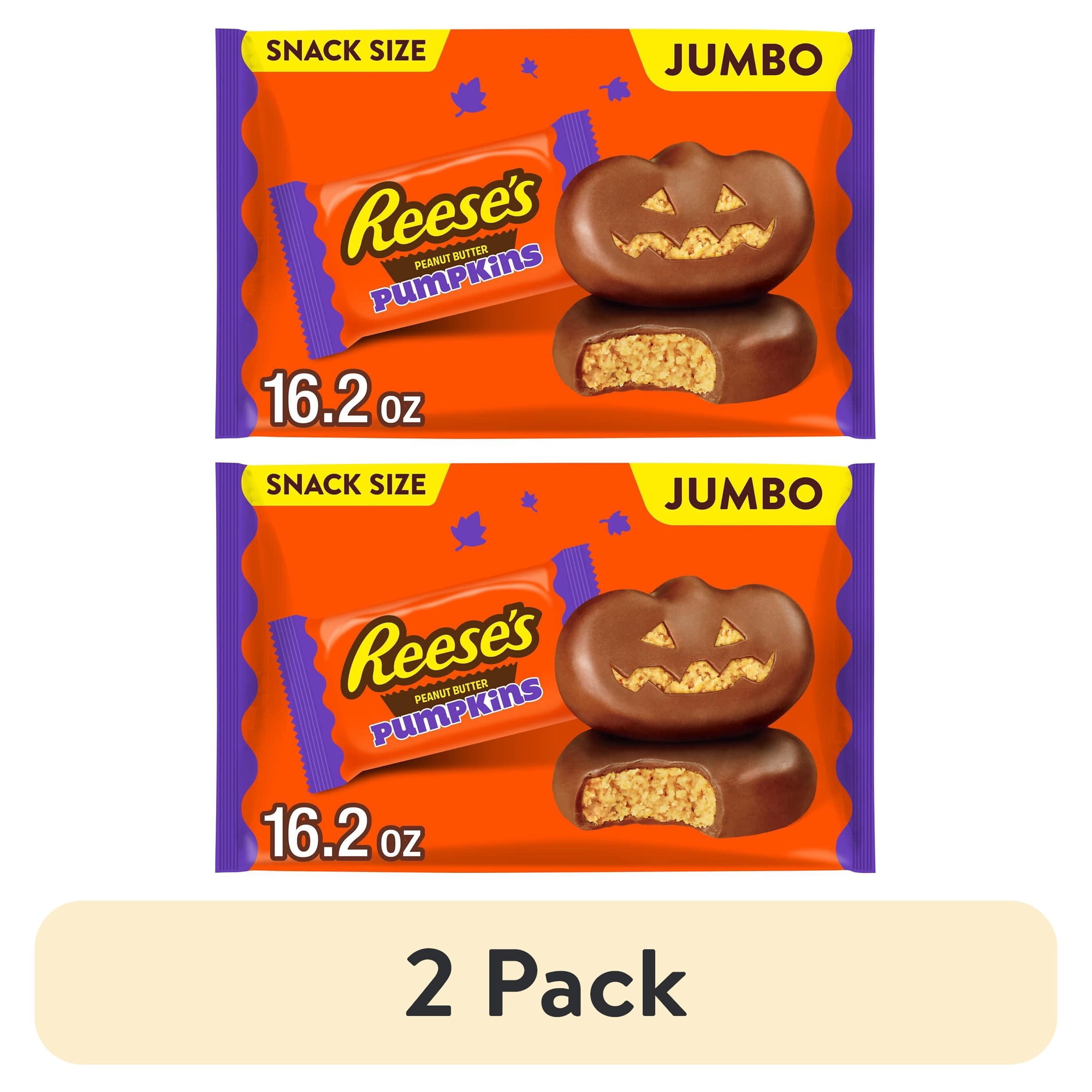 (2 pack) REESE'S Milk Chocolate Snack Size Peanut Butter Pumpkins, Halloween Candy Jumbo Bag, 16.2 oz