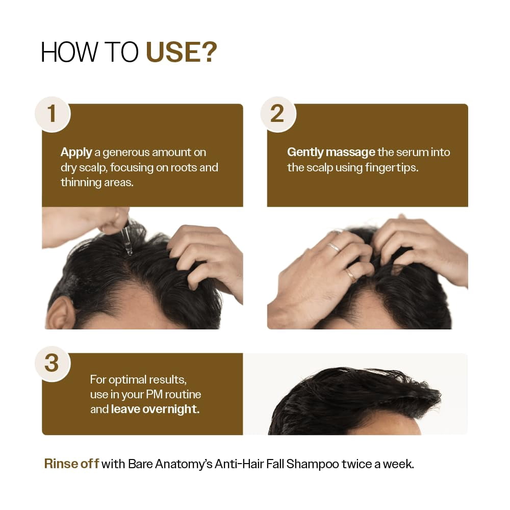 Bare Anatomy Advanced Hair Growth Serum| 3% Redensyl - 2x Better Results than Minoxidil | + 4% Anagain + 3% Baicapil | Rosemary, Biotin | Hair growth & Hair fall control serum for Women & Men | 30mL