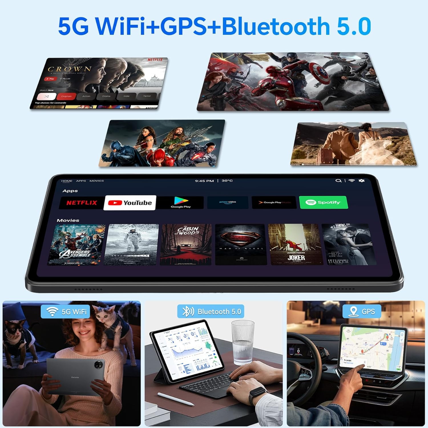 Blackview Tablet 10 inch Android 15,2025 AI Tablet, 4GB RAM 64GB ROM 1TB Expandable, Quad-Core, Widevine L1, 1280x800 IPS Touchscreen, 5G WiFi, BT 5.0, Dual Camera, 6600mAh (Blue)