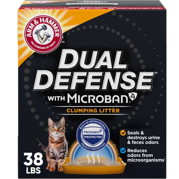 ARM & HAMMER Dual Defense with Microban Clumping Cat Litter, Antimicrobial Product Protection*, Odor Control for Multi-Cat Households, 38 Lbs