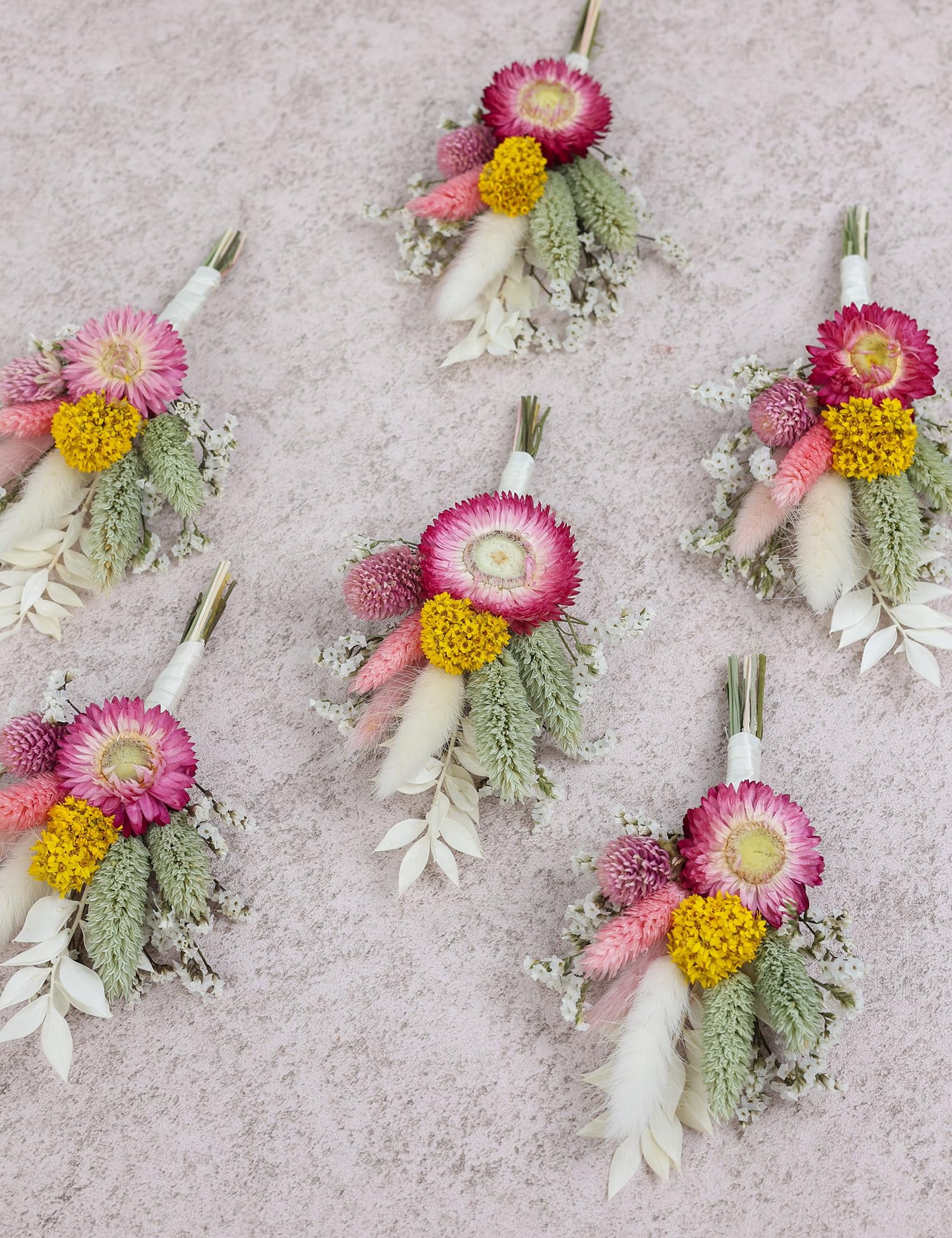 Mini Dried Flower Bouquets Burgundy Set of 6 Craft and Event Decor