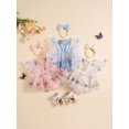 thumbnail image 3 of Baby Girls Rompers Dress Lace Trim Butterfly Pattern Embroidered Fly Sleeve Tulle Skirt Hem Bodysuits Clothes with Headband, 3 of 10