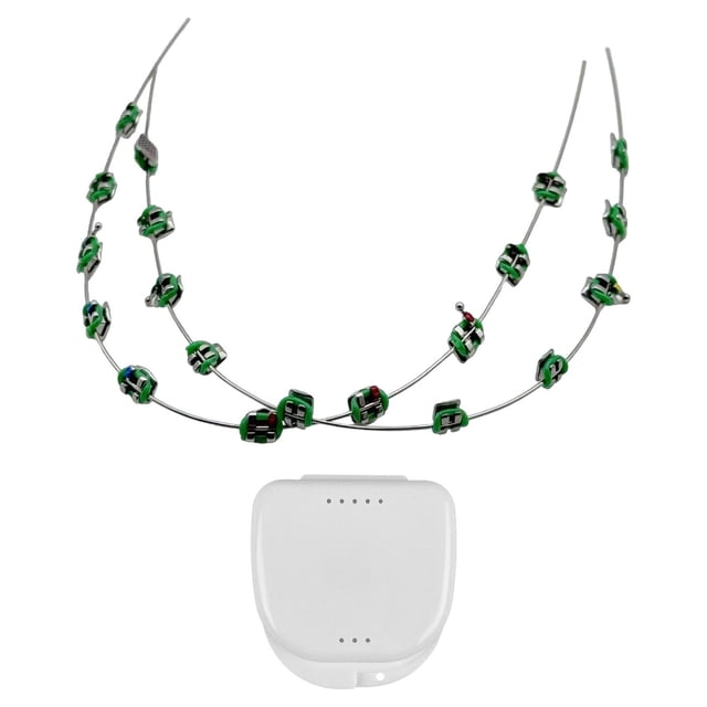 Decoración temporal de dientes con brackets metálicos y ligaduras, suministros elegantes para hacer tú mismo Verde