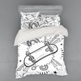 thumbnail image 2 of Doodle Duvet Cover Set, Sketch of a Skateboard Sixties and Seventies Style Pop Art Inspired Background, Bedding Set with Shams and Fitted Sheet, 3 Sizes, by Ambesonne, 2 of 3