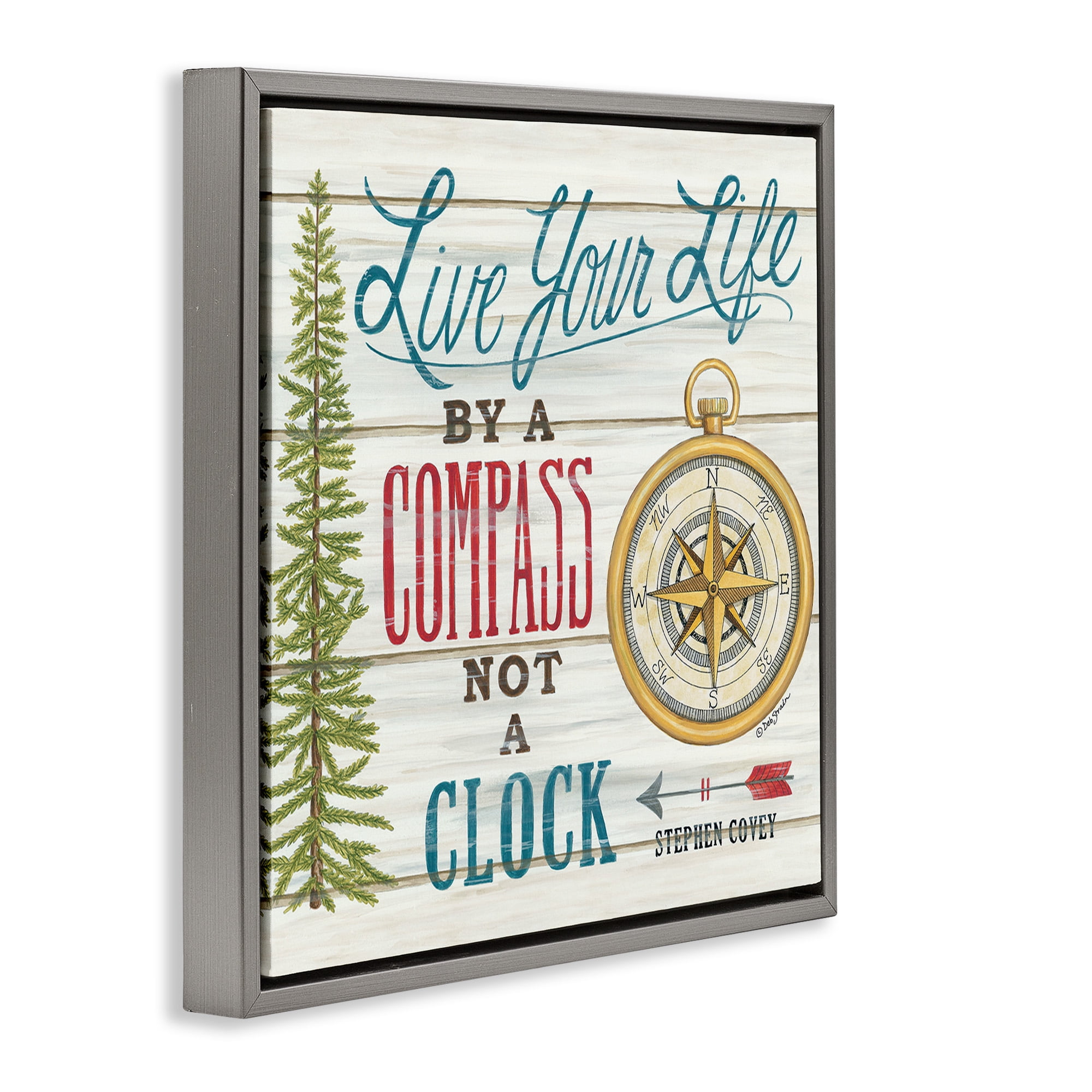 Stupell Industries Rustic Compass Adventure Phrase Typography Painting Gray Floater Framed Canvas Art Print Wall Art, 25 x 25