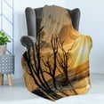 thumbnail image 4 of Driftwood Soft Flannel Fleece Throw Blanket, Sea Theme Sunrise at the Beach Trees Without Leaves and Cloudy Sky Digital Image, Cozy Plush for Indoor and Outdoor Use, 50" x 60", Orange, by Ambesonne, 4 of 5