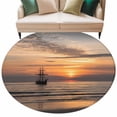 thumbnail image 2 of Oceans Sailing Boats Round Living Room Rugs 8 ft, Sunsets Sea Waves Nature Landscape Washable Large Area Rug with Non-Slip Sturdy Edge Binding Round Carpet for Dining Room Kitchen Office, 2 of 9