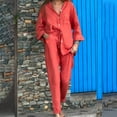 thumbnail image 4 of Chbgutlmr Plus Size Women 2 Piece Sets Long Sleeve Button Shirts Wide Leg Pants with Pockets Loungewear, 4 of 7