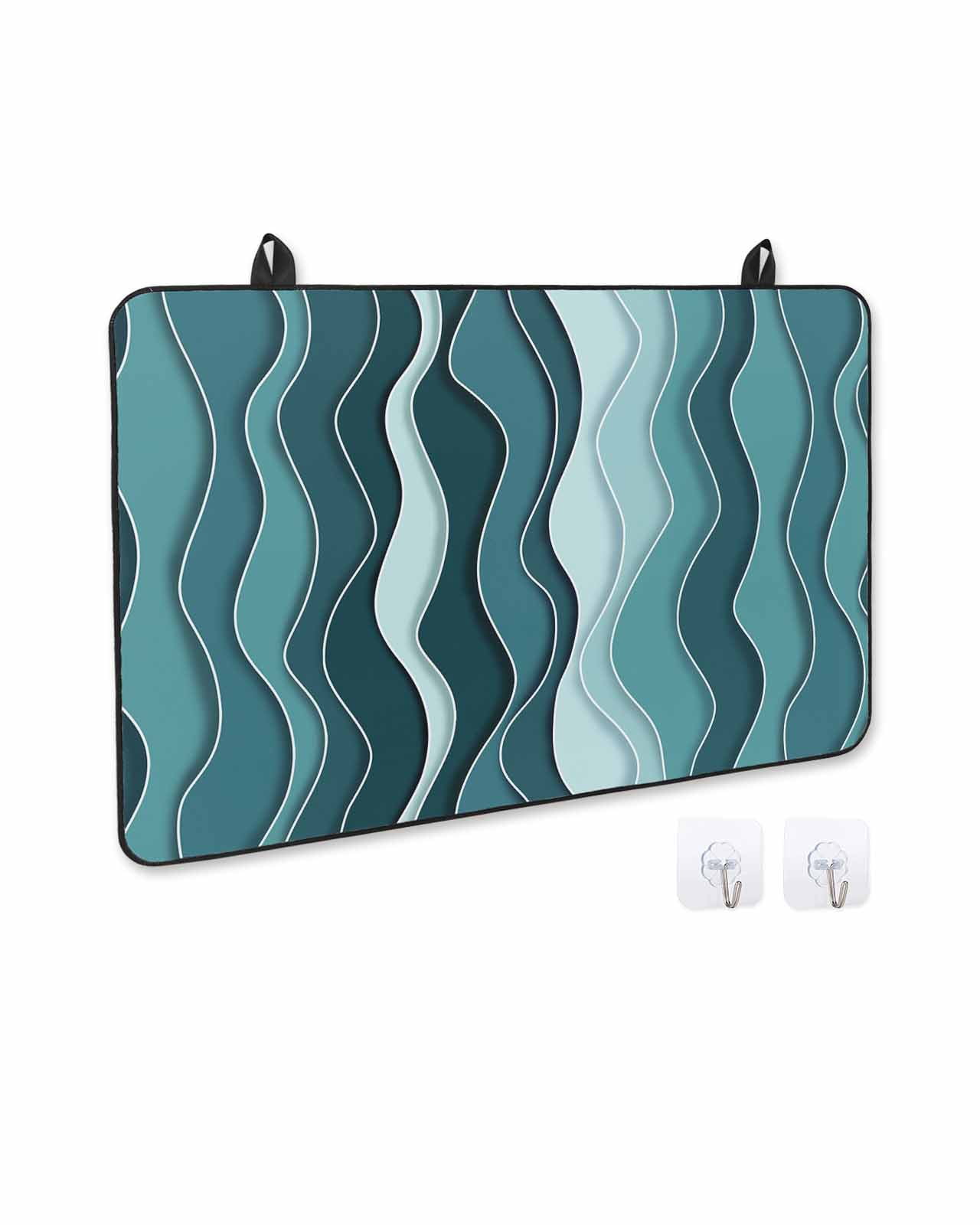 nqOlkjepod Large Induction Cooktop Protector Mat 36"x21", Turquoise Ombre Stove Top Covers for Electric Stove, Abstract Art Moire Ocean Waves Stove Burner Cover Mats, Glass Top Stove Cover