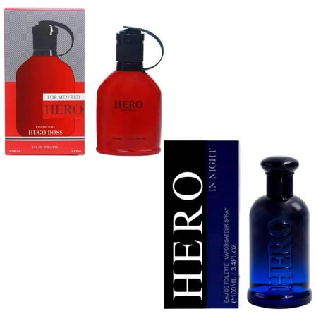 Hero Collection for Men – Set of 2 Eau de Toilette Sprays (Red & In the Night) – 3.4 FL Oz | 100 ml Each – Long-Lasting, Bold & Fresh Fragrance Gift Set