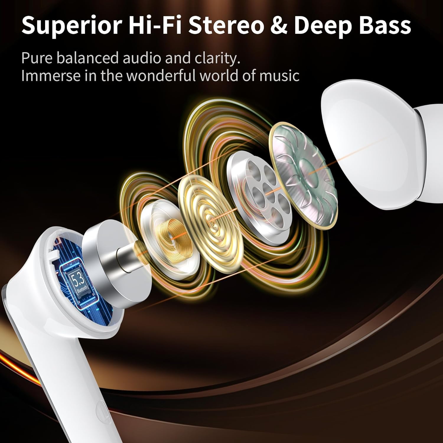 Monster Wireless Earbuds Bluetooth Earbuds HiFi Stereo, Wireless Earphones with 30H Playback, Type-C Charging, Clear Call, Touch Control, IPX6 Waterproof (Silver)