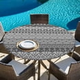 thumbnail image 6 of Grey Black Boho Round Tablecloth, Fitted Table Cover with Elastic for 55"-60" Round Tables, Vintage Ethnic Tribe Abstract Art Table Cloth Outdoor Indoor Dinning Party Waterproof Tablecloths, 6 of 7