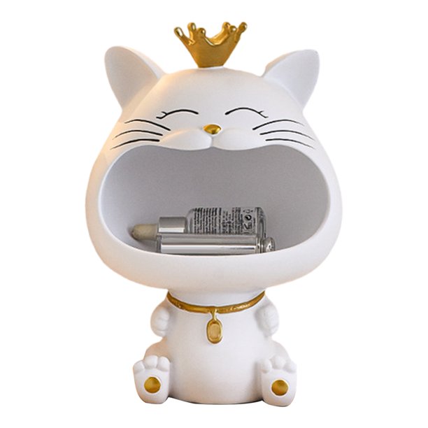 Adorno De Almacenamiento De Gato De La Suerte Estatua de gato de la suerte de resina, ornamento de almacenamiento, caja de llaves de entrada, decoración del hogar blanco Ehuebsd Libre de BPA