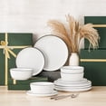 thumbnail image 6 of MALACASA Ceramic Dinnerware Set 12-Piece, Service for 4, Plates Bowls Set with Black Rim Microwave Dishwasher Safe, White, Series MINA, 6 of 9