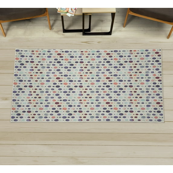 Abstract Decorative Rug, Colorful Circular Large Polka Dots Bubble Happy Hipster Fun Print, Quality Carpet for Bedroom Dorm and Living Room, 6 Sizes, Ceil Blue, by Ambesonne