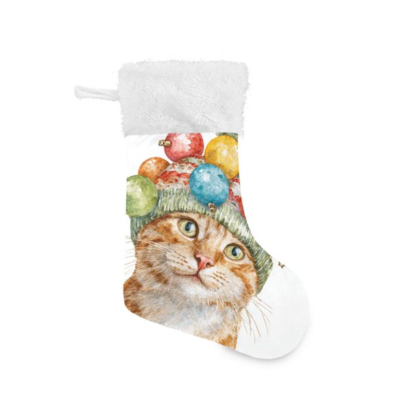 Orange Cat with Hat Christmas Light Christmas Stockings Large Capacity 18 inch Gift Bag with Hook Xmas Holiday Decor 1 Pack