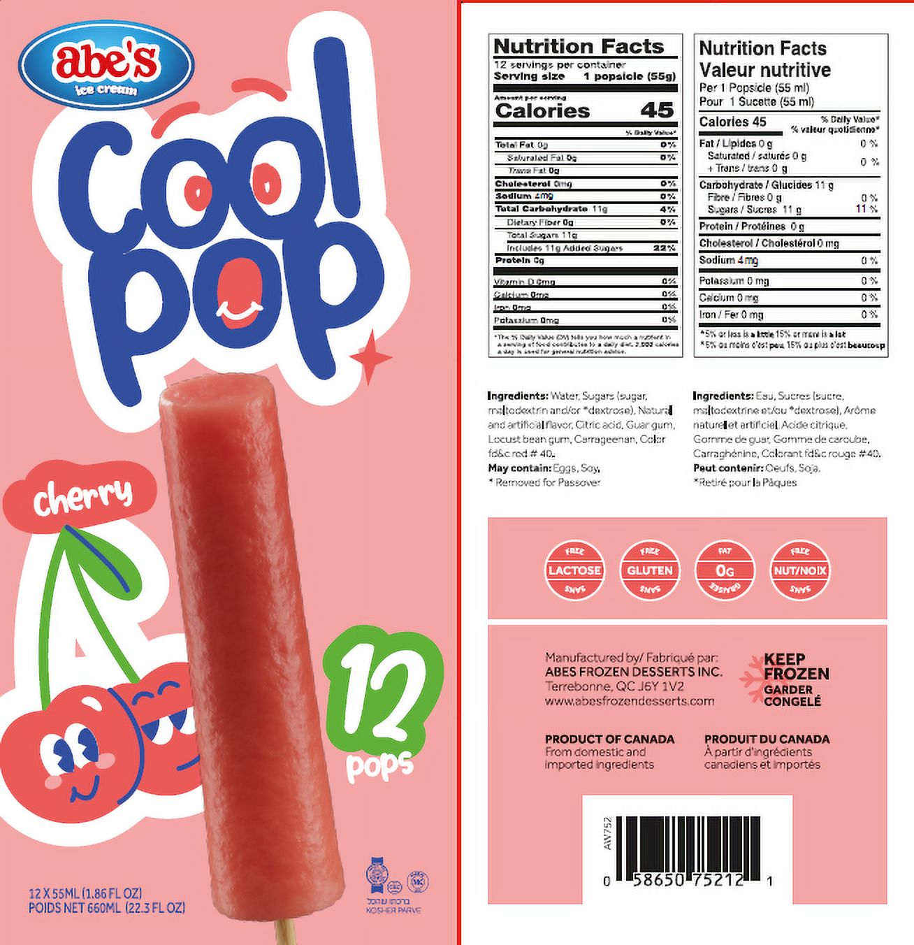Abe's Cool Pop Cherry 12pk 660ml, Cool Pop Cherry 12pk