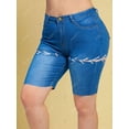 thumbnail image 3 of Cordones arriba dobladillo crudo más tamaño biker denim shorts Rosegal Pantalones cortos de talla grande, 3 of 5