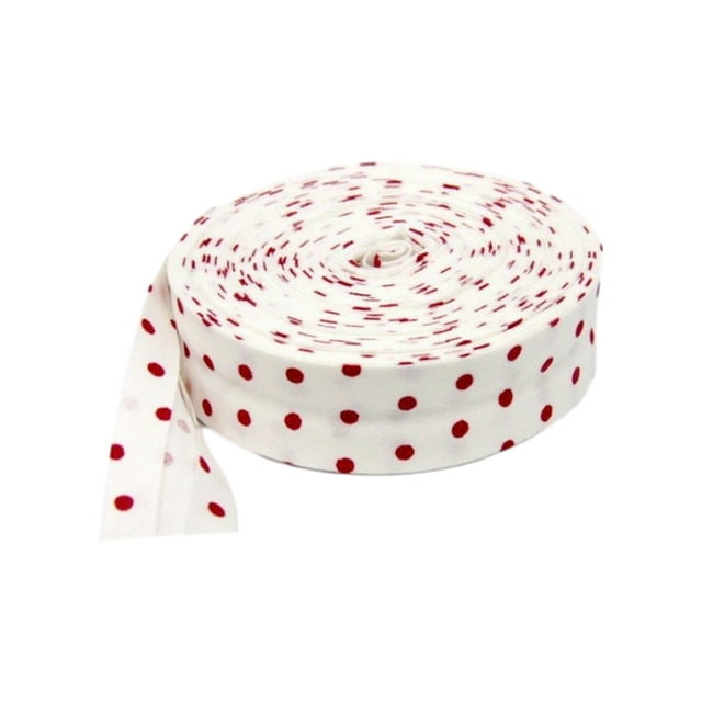 Ruban de Coton Polyvalent et Tendance pour Tous les Besoins de Couture, Grand Application, Ruban de Biais Imprimé, Blanc, Gros Pois Rouges