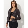 thumbnail image 2 of Chaquecorde mujer Soft Moto Zip Up Pockets Chaquetas de motociclisde gamusintétiGris Oscuro L, 2 of 6