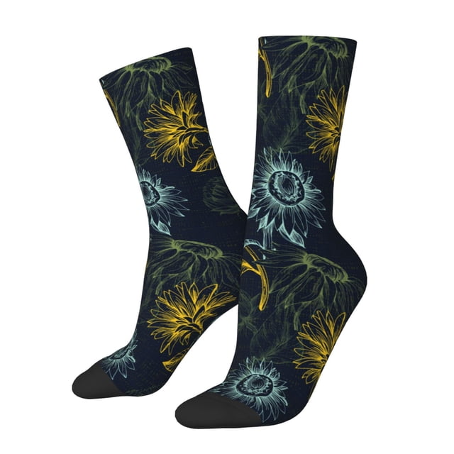 Wukai Sunflowers Print Contrast Color Mid-tube Socks, 3D Printing Design Adult Socks, High Elastic Breathable Sports Socks, Suitable for Daily,Unisex