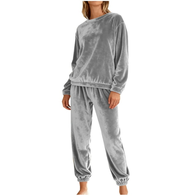 FAIWAD Ensemble 2 Pcs en Velours pour Femmes, Chandail à Manches Longues à Col Rond avec Pantalon, Survêtement en Velours