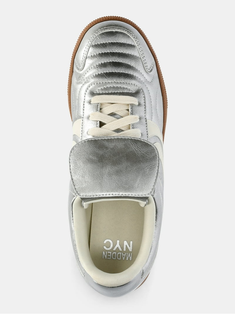 Madden NYC Women's Metallic Faux Leather Sneakers with Fold