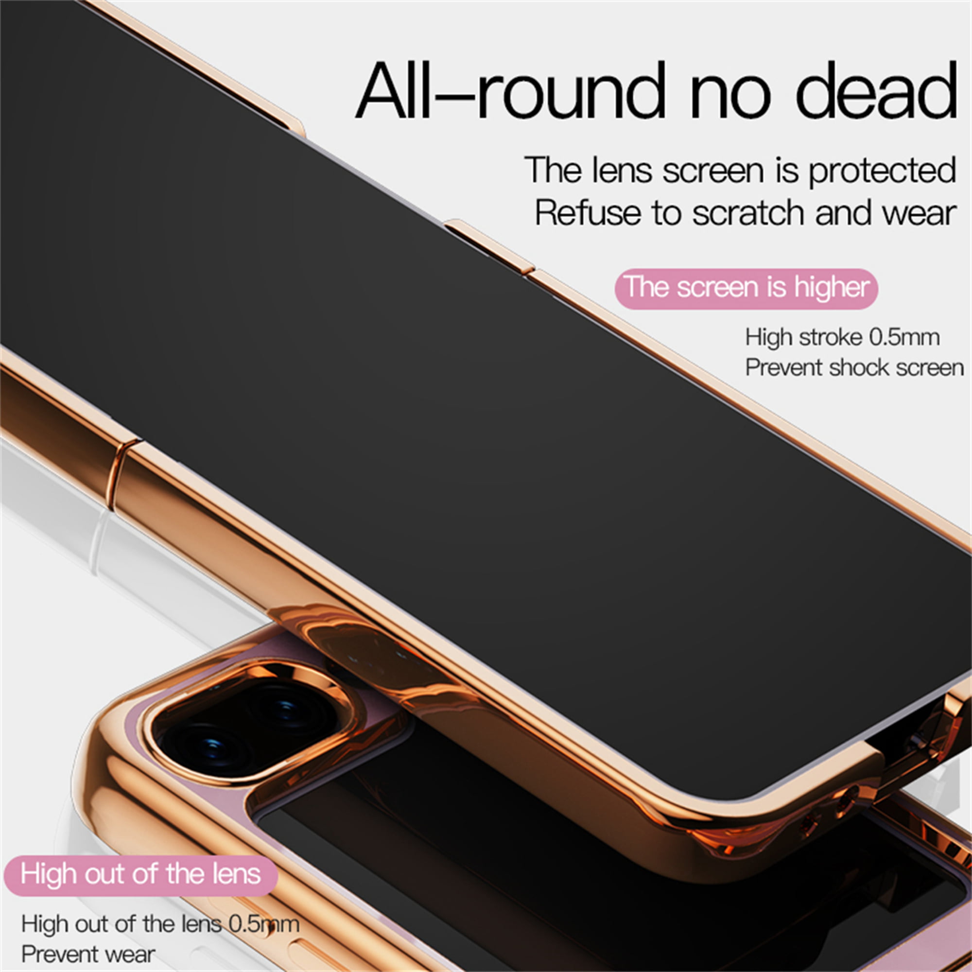Z Flip 5 Case Clear with Screen Protector, Slim Thin Galaxy Z Flip 5 Case  Transparent Plating TPU Bumper+Metal Shaft, Suport Wireless Charging Case