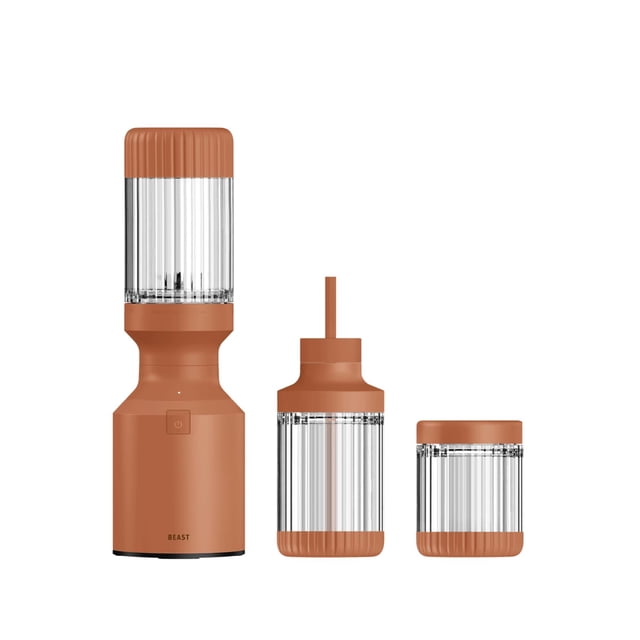 The Beast Mini Blender Plus | Mini Countertop Kitchen Blender | Blend Smoothies And Shakes, Dressings, Sauces, Dips | Extra Vessels, Straw Cap And Straws Included | 600W (Terra)