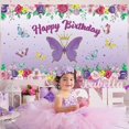thumbnail image 3 of Butterfly Happy Birthday Banner, Purple Butterfly Decorations for Girl Women Butterfly Backdrop for Baby Shower and Fairy Birthday Decorations, Butter, 3 of 4