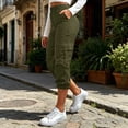 thumbnail image 2 of Zulora Women's Elastic Waist Cargo Capri Pants with Button Detail and Multi Pockets Straight Leg Tapered Cuffed Hem Cropped Trousers for Casual Sport Daily Wear Four Season Versatile Street Style, 2 of 8