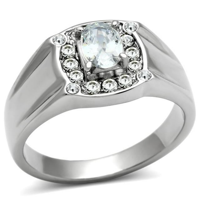 Alamode TK353-9 Men High Polished Stainless Steel Ring with AAA Grade CZ in Clear - Size 9