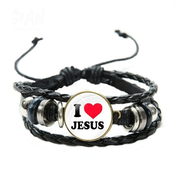 I Love Jesus with Red Heart Leather Pull String Bracelet Jewelry JB-1