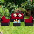 thumbnail image 3 of Gymax 5PCS Rattan Patio Conversation Set Sofa Furniture Set w/ Red Cushions, 3 of 10