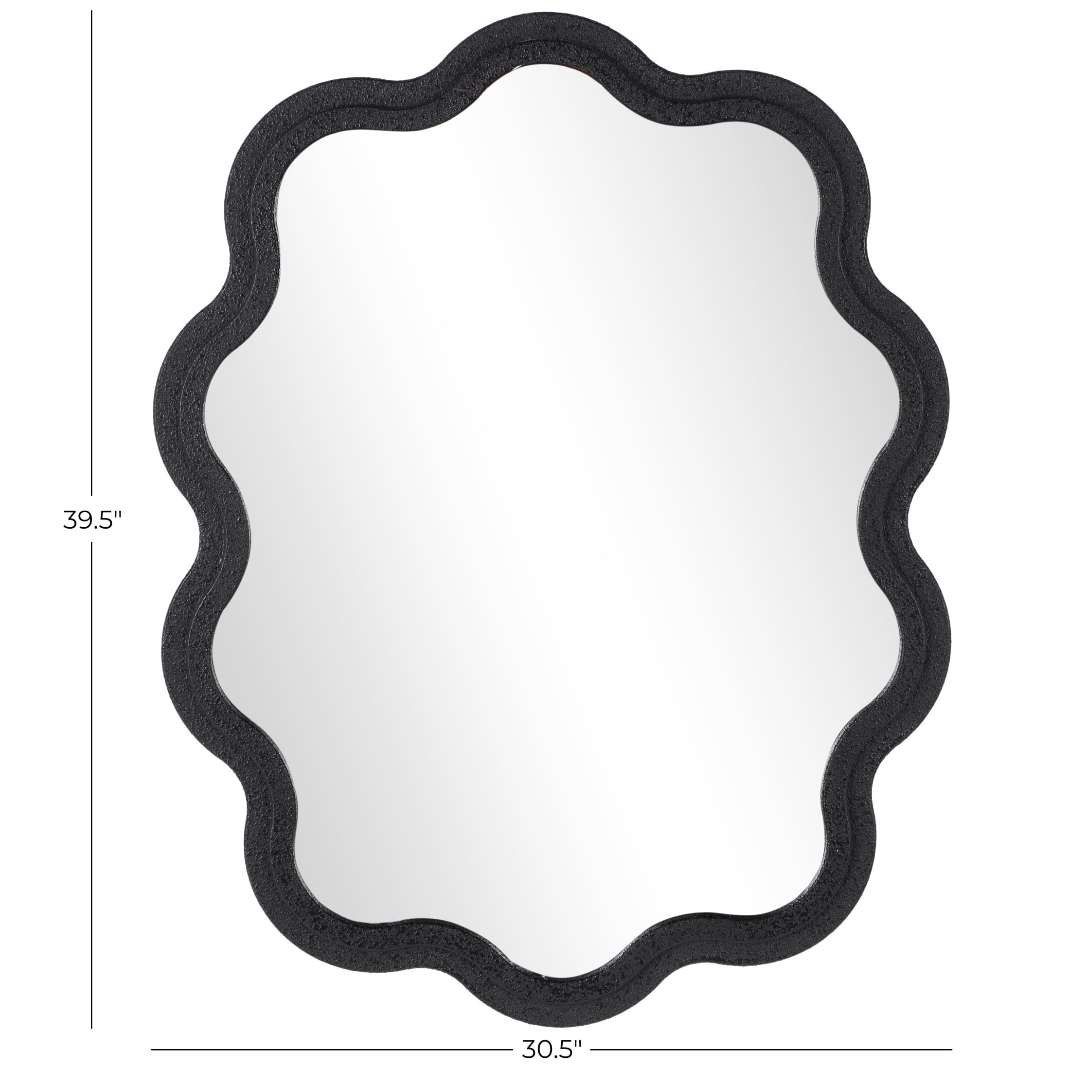 DecMode 31" x 40" Black Handmade Wavy Wall Mirror with Dimensional Carved Frame