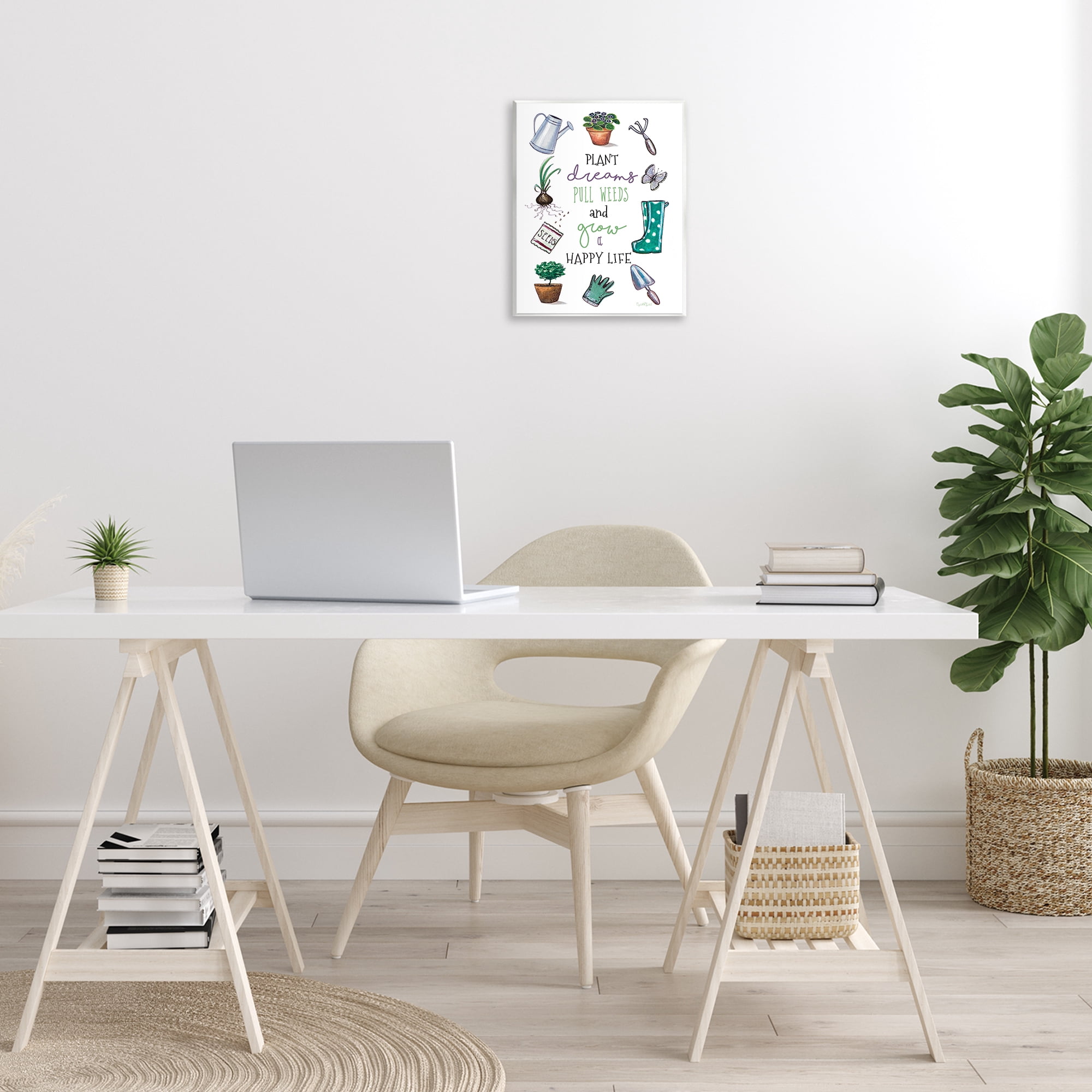 Stupell Industries Grow a Happy Life Botanical & Floral Painting Unframed Art Print Wall Art, 11 x 14
