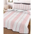 thumbnail image 3 of Quilts Twin-XL Size Bedding Set, Pink Striped Lightweight Quilted Comforter, Blue Geometric Line Stripes Farmhouse Soft Reversible Bedspread Coverlet with Pillow Covers for All Season, 68" x 98", 3 of 7