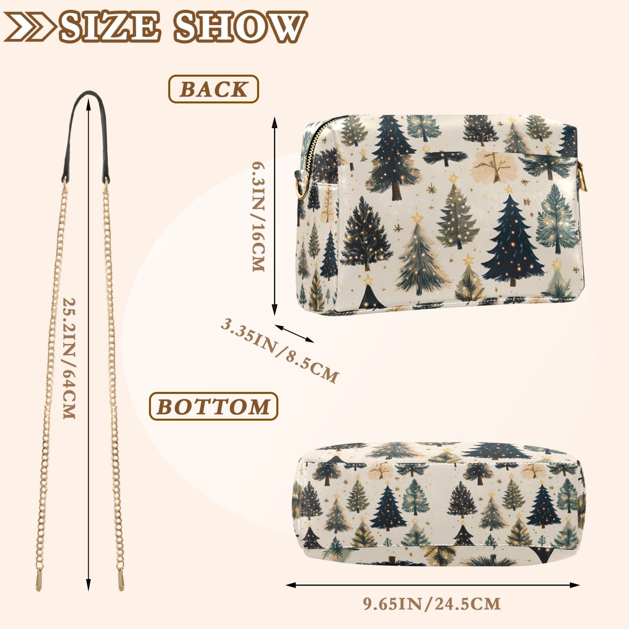 FORMRS Women Crossbody Purse with Chain Strap Vegan Leather Shoulder Handbag, Beige Christmas Trees