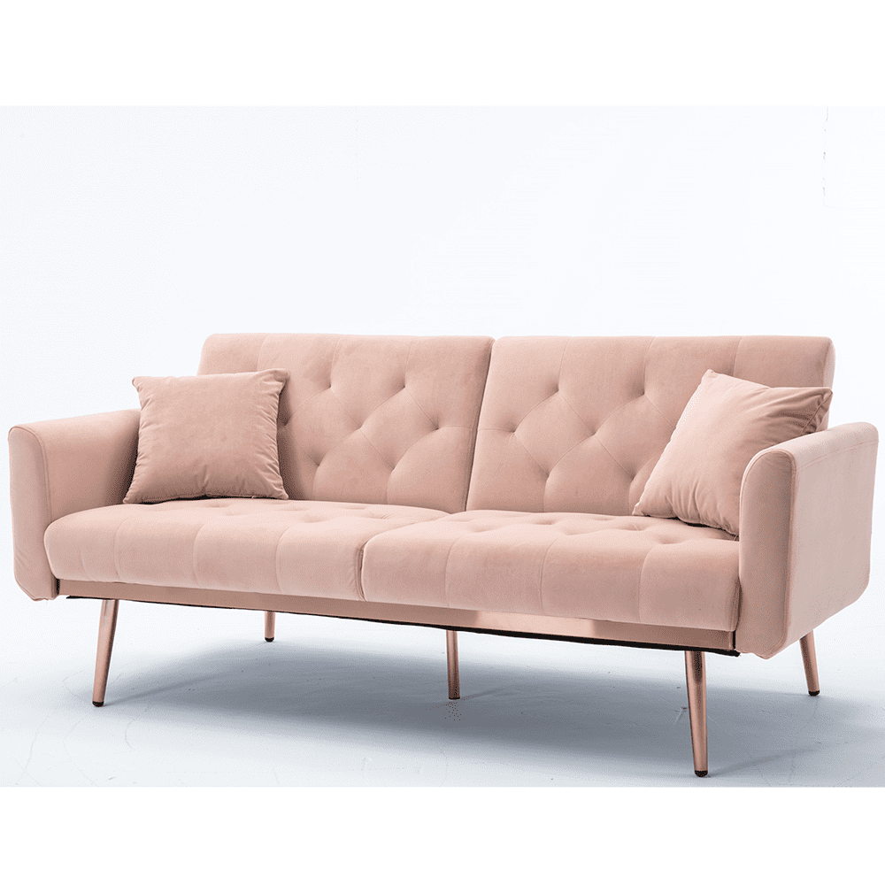paprsso 63.77 inch Velvet Love Seat Sofas, Mid-Century Modern Loveseat Couch  with 2 Pillows, Upholstered 2-Seater Sofa Couch w/Armrest for Living Room,  Bedroom, Apartment, Small Spaces(Beige)