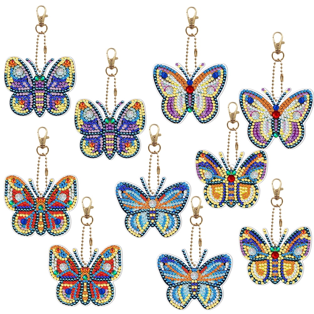 10pcs Colorful  Keychain Kits Double Sided Diamond Art Key Ring Set Backpack Shoulder Bag Accessories