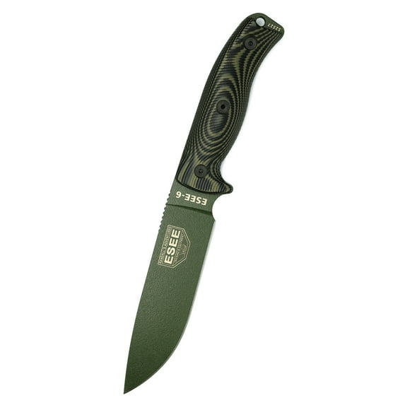 ESEE 6POD-003 Fixed Blade Knife OD Green 1095 Carbon Steel & OD/Black G10
