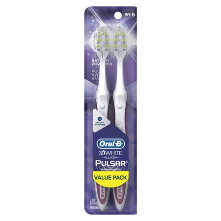 Oral-B Pulsar 3D White Luxe Battery Powered Soft Bristles Toothbrush, 2 (Best Battery Operated Toothbrush)