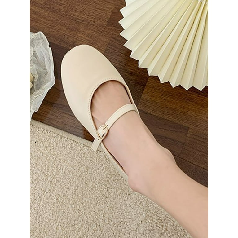 フラットシューズ LOWFLOW Mate Mary Jane Flat 3cm SIMANLAN Women Mary Jane Square Toe Dress Shoes Low Heel